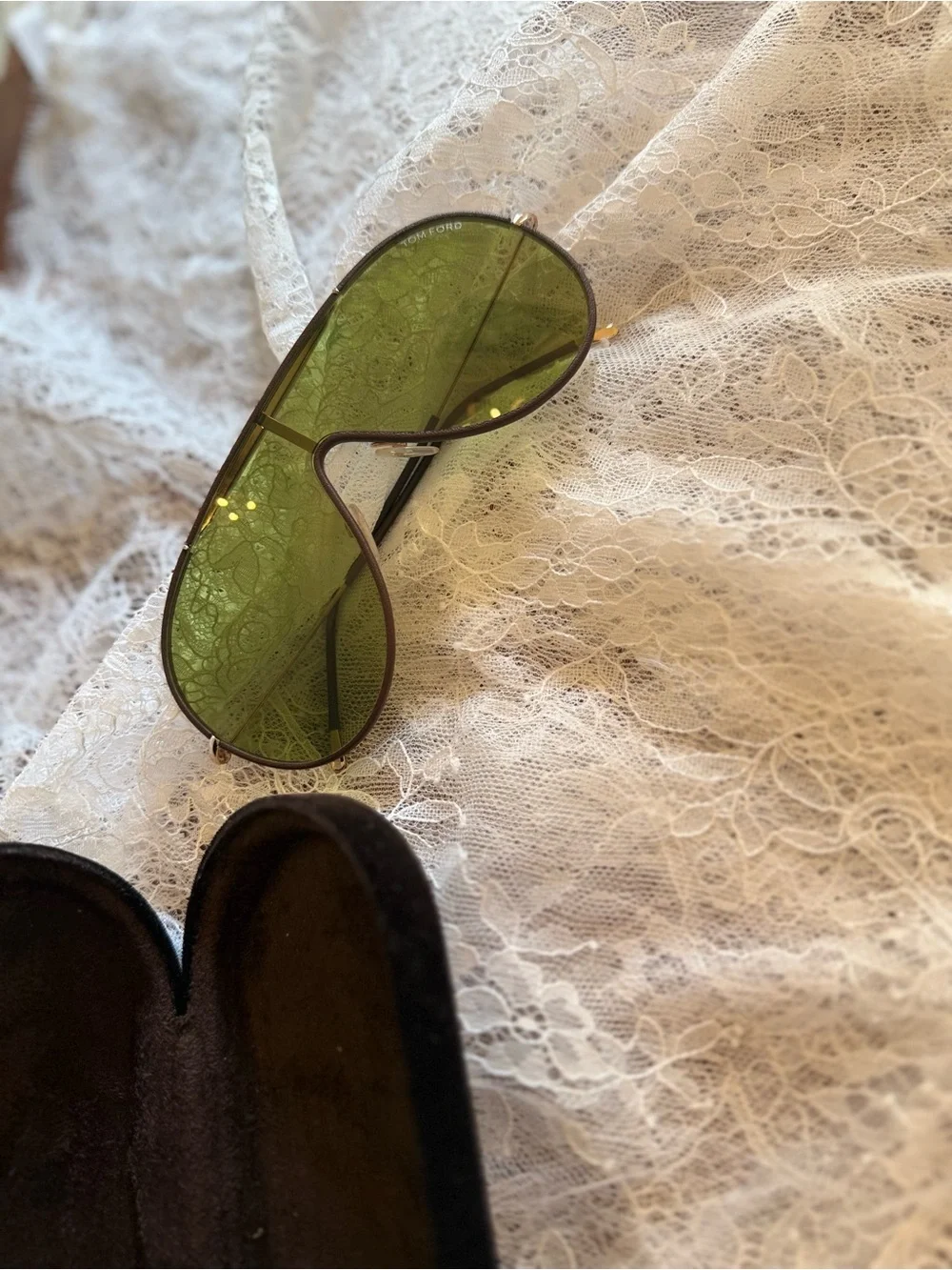 Tom Ford Gold-Trim Olive Gradient Shield Sunglasses